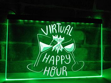 Virtual Happy Hour Hanging Neon Sign