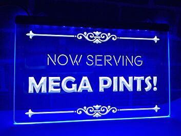 Now Serving Mega Pints Hanging Neon Sign