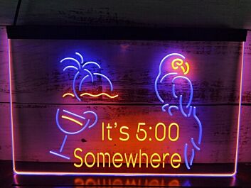 It's 5:00 Somewhere Parrot Two Tone Hanging Neon Sign