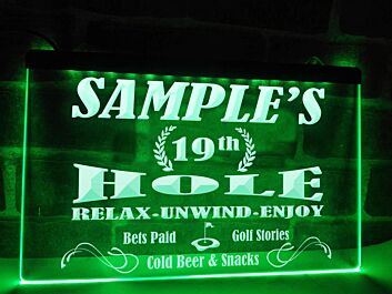 19th Hole Personalized Hanging Neon Sign