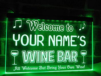 Welcome to My Wine Bar Personalized Hanging Neon Sign