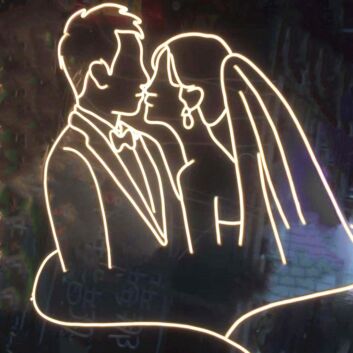 Suit and Veil Bride and Groom Kiss Neon Sign