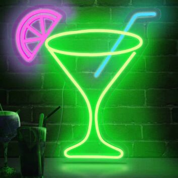 Minimalist Cocktail Glass Neon Light