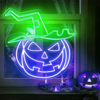Halloween Pumpkin with Hat Neon Sign
