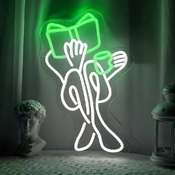 Little Girl Reading and Drinking Coffee Neon Sign