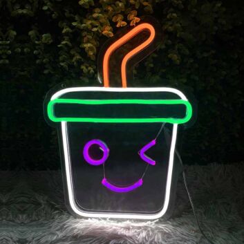 Cute Bubble Tea Ice Cream Adorable Neon Sign