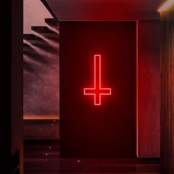 Edgy Upside Down Cross Neon Sign for Unique Decor