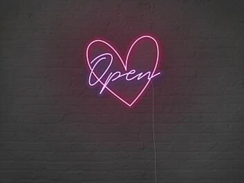 Heart Open Neon Sign for Romantic and Welcoming Spaces
