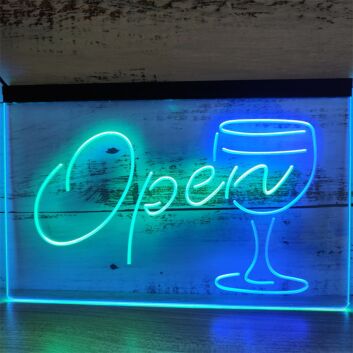 Open Wine Glass Cocktails Dual LED Neon Sign for Bars and Social Spaces