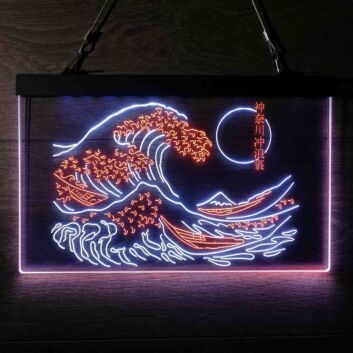 The Great Wave Off Kanagawa Japan Dual LED Neon Sign for Artistic and Cultural Spaces