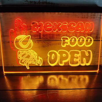 OPEN Mexican Food Cactus Dual LED Neon Sign for Restaurants