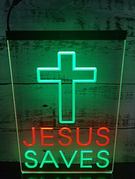 Cross Jesus Dual LED Neon Sign for Religious and Spiritual Spaces
