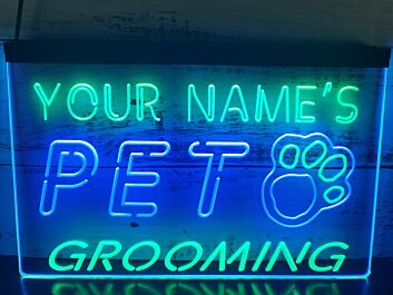 Name Personalized Custom Pet Grooming Paw Print Bar Beer Dual LED Neon Sign for Personalized Decor