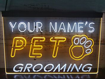 Name Personalized Custom Pet Grooming Paw Print Bar Beer Dual LED Neon Sign for Personalized Decor