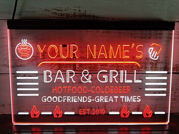 Name Personalized Custom Bar and Grill Dual LED Neon Sign for Personalized Decor