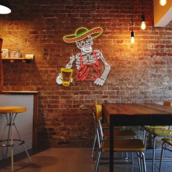 Skeleton Tequila Custom Neon Sign for Halloween and Party Spaces