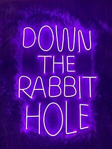 Down The Rabbit Hole Neon Sign for Whimsical and Fun Spaces
