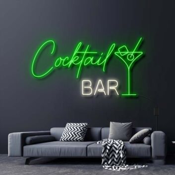 Cocktail Bar With Martini Drink Neon Sign for Bars and Social Spaces