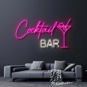 Cocktail Bar With Martini Drink Neon Sign for Bars and Social Spaces