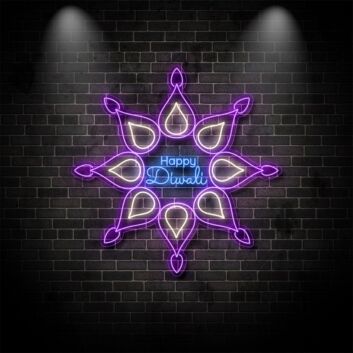 Happy Diwali With Petals And Lights Neon Sign for Festive and Celebratory Spaces