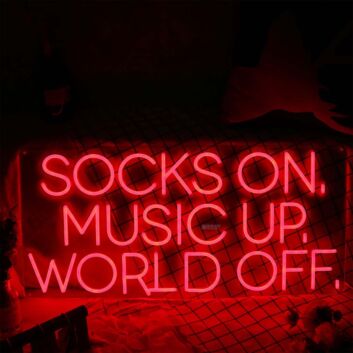 Socks On Music Up World Off Red Neon Sign for Relaxation and Fun Spaces