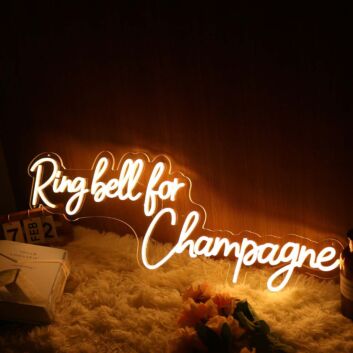 Ring Bell For Champagne Yellow Neon Sign for Celebratory and Fun Spaces