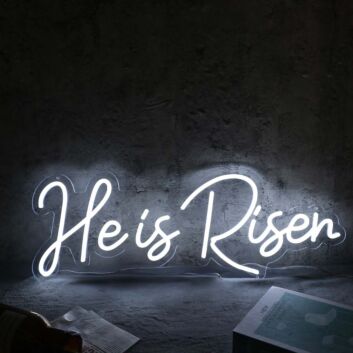 He Is Risen White Neon Sign for Religious and Spiritual Spaces
