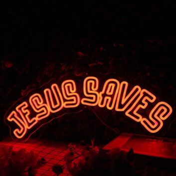 Jesus Saves Orange Neon Sign for Religious and Spiritual Spaces