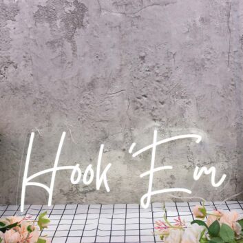 Hook Em White Neon Sign for Sports Fans