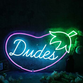 Dudes Eggplant Custom Neon Sign for Fun and Playful Spaces