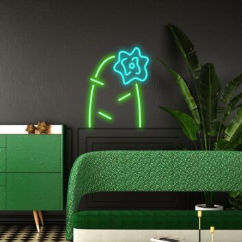 Cactus With Blue Flower Neon Sign for Nature and Desert Themed Decor