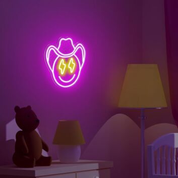 Lightning Eyes and Smiley Face Deep Pink Bedroom Neon Sign Unique Art