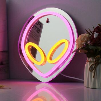 Transform Your Space: Aliens Shape Mirror LED Neon Sign Perfect for Bars, Gaming Rooms, and Sci-Fi Themed Events