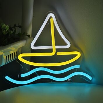 Enhance Your Home, Office, or Coastal Bar Ambiance with the Boat In Sea Creative LED Wall Neon Sign.