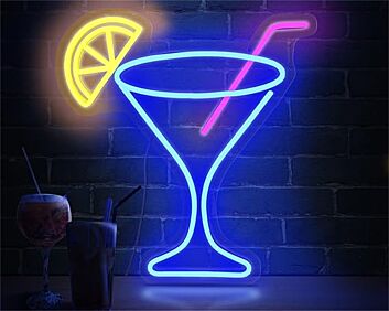 Brighten Your Bar or Home Decor with the Vibrant Cocktail Glass Blue LED Neon Sign - Perfect for Parties and Weddings!