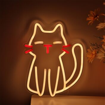 Brighten Up Any Space: Cute Cartoon Cat LED Wall Neon Sign perfect for Kids&#039; Rooms, Nurseries, and Cat Cafes.