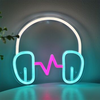 Brighten Up Your Space: Earphone LED Wall Neon Sign Perfect for Bedrooms, Gaming Setups, and Music Lounges.