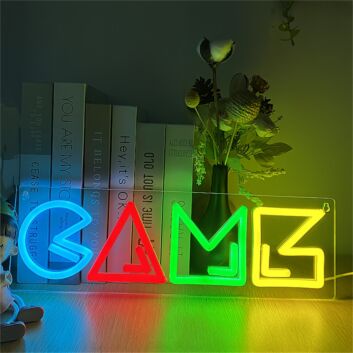 Brighten Up Your Gaming Room, Bar, or Party Ambiance with the Game LED Neon Sign in Vivid Ice Blue, Red, Green, &amp; Yellow.