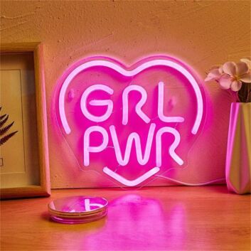 Brighten Up Your Feminine Space: Grl Pwr With Heart LED Neon Sign for Home Decor, Office, or Girl Power Events.