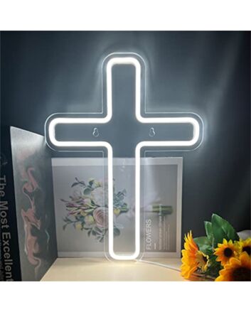 Brighten Your Spiritual Space or Event: White Cross LED Neon Sign for Churches, Prayer Rooms, Weddings, and Religious Gatherings.