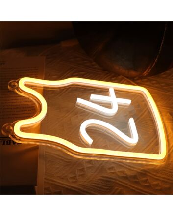 Brighten Your Space: Yellow And White No 24 LED Neon Light for Home, Office, and Bar Ambiance Enhancement.