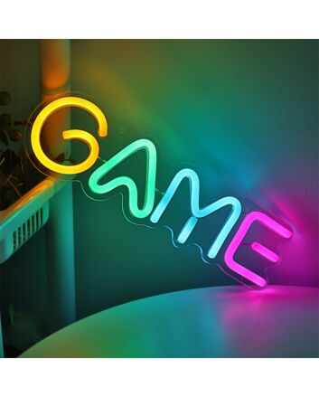 Brighten Your Game Room and Elevate Parties with the Yellow Green Ice Blue Game Letter LED Neon Sign.