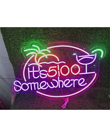 Enhance your bar, man cave, or weekend gatherings with the &#039;It&#039;s 5 Pm Somewhere Party LED Neon Sign&#039; - Perfect for any festivity!