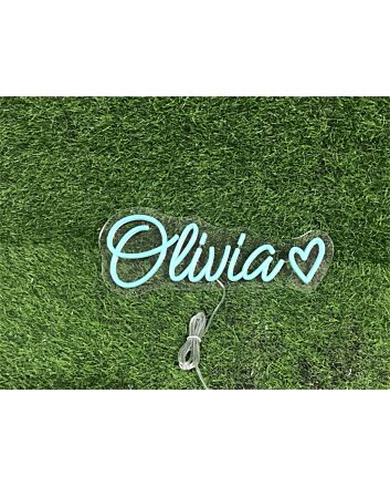 Brighten Your Special Moments: Personalize Custom Olivia With Heart LED Neon Sign for Weddings, Birthdays, and Home Decor.