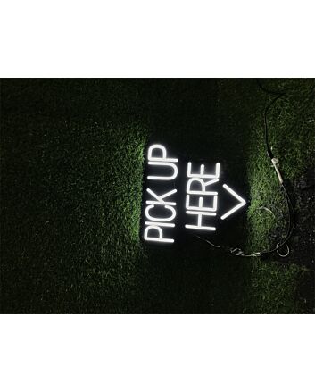 Brighten Your Bar, Cafe, or Food Truck Ambiance with the Pick Up Here In Black Board LED Neon Sign.