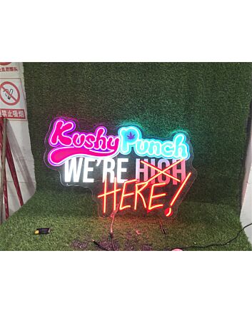 Brighten Your Bar, Office, or Home with the Vibrant Uv Sign Kushy Punch Logo LED Neon Sign - Perfect for Parties and Weddings.