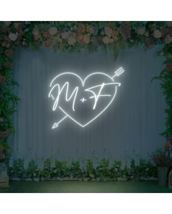 Customized Initials with Arrow Neon Sign with Heart