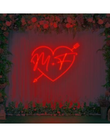 Customized Initials with Arrow Neon Sign with Heart