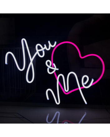 You & Me With Heart Neon Sign