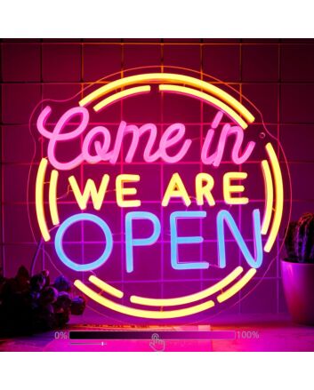 Welcome guests and elevate your business ambiance with the Come In We Are Open Neon Sign, perfect for bars, cafes, and retail stores.